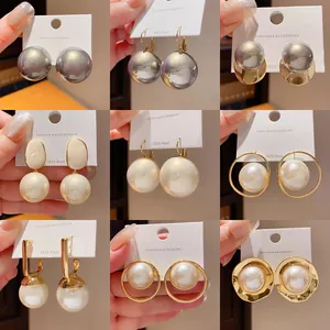 Vintage Artificial Pearl Copper Stud Earrings with 925 Sterling Silver Post Real Gold Plated High-end Fashion Jewelry for Women