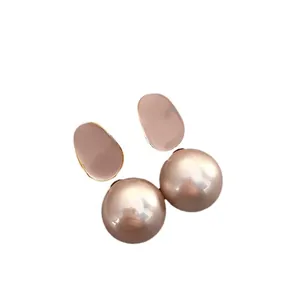 Elegant French style stud drop earrings featuring mauve enamel and large champagne pearls