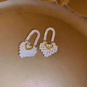 French vintage heart earrings with pearls and shimmering rhinestone hoops