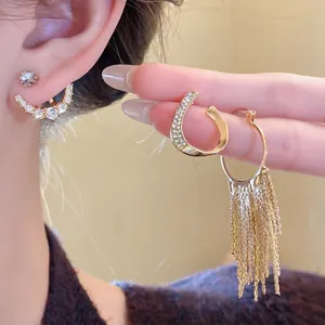 Vintage-Ohrring-Set mit unregelmäßigen geometrischen Tropfen, Strasssteinen und langen Quasten
