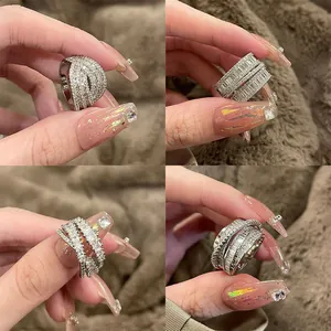 Fashion Geometric Multi-layer Lines Open Ring For Women Adjustable Zinc Alloy Zirconia Finger Ring Ins Style Trendy Jewelry