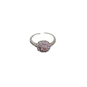 Elegant silver-toned adjustable ring featuring a halo of sparkling white zircons