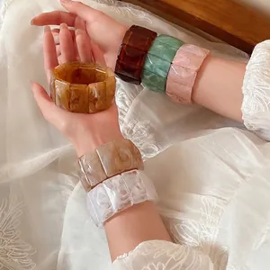 Vintage acrylic marbled elastic bracelets with rectangular beads in various colors