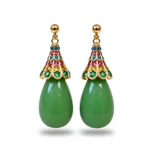 Elegant vintage resin teardrop earrings with colorful crystals and silver needles