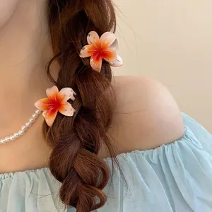 Vue détaillée de mini pinces à cheveux fleur élégantes sur une coiffure tressée