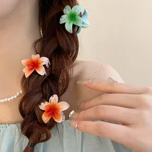 Vue détaillée de mini pinces à cheveux fleurs élégantes sur une coiffure tressée féminine