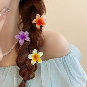 Gros plan de mini pinces à cheveux fleurs colorées sur une tresse