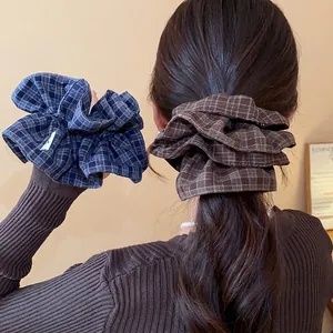 Korean Style Mesh Double Layer Scrunchie Grid Pattern Large Hair Tie Minimalist Cloth Hair Accessories For Women Daily Jewelry Gift