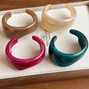 Vintage resin irregular open cuff bangles with elegant marble texture in four colors