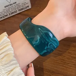 Vintage irregular marbled open bangle bracelet with unique dark green resin swirl design