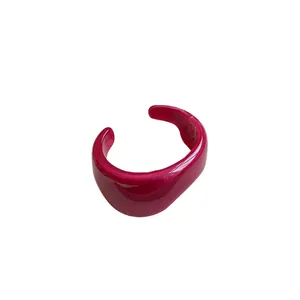 Irregular magenta translucent open ring with retro stylish minimalist design