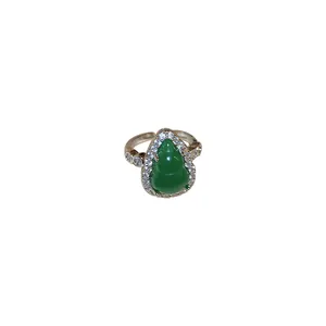 Elegant vintage green resin gourd open ring with shimmering cubic zirconia halo for women