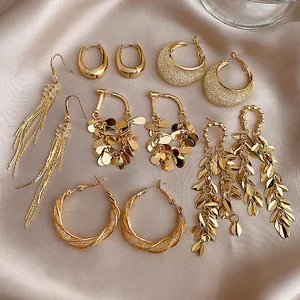 Minimalist Metal Leaf Geometric Earrings For Women Simple Fashion Rhinestone Tassel Stud Earrings Silver Earring Post Jewelry
