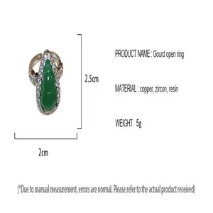 Detailed specifications for the gourd open ring made of copper, zircon and green resin