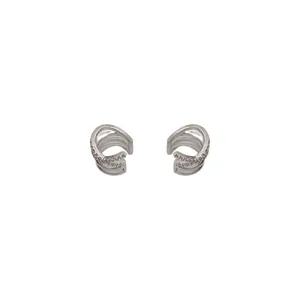 Silver multilayer zircon ear cuff earrings for non-pierced ears