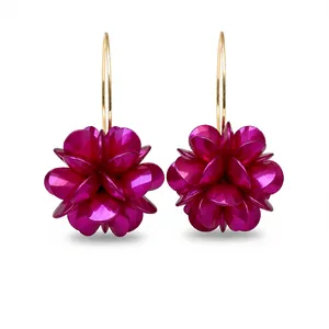 Elegant vintage fuchsia purple flower cluster earrings with minimalist gold-toned hooks