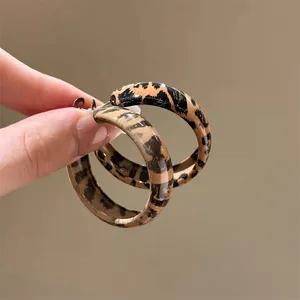 Vintage leopard print resin hoop earrings with a thick retro design for women