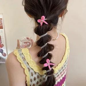 Sweet pink flower telephone wire hair tie for bubble braid summer hair accessories