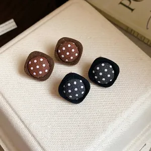 Vintage Polka Dot Fabric Stud Earrings For Women Retro Autumn Winter Leopard Flower Alloy Earrings With 925 Silver Post