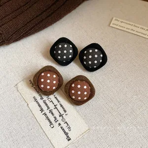 Elegant retro fabric polka dot stud earrings with silver needles for autumn and winter