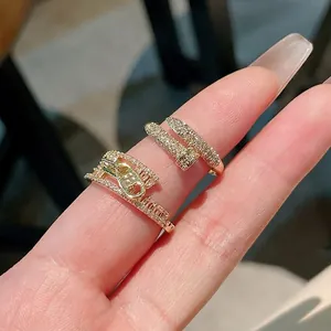 Luxury Gold Plated Copper Snake Zipper Geometric Open Ring For Women Adjustable Zirconia Inlaid Index Finger Ring Fashion Jewelry