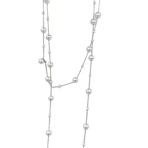 Elegant French vintage long layered pearl beaded necklace for women's fashion