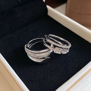 Minimalist Copper Zirconia Open Ring For Women Korean Fashion Silver Plated Double Layer Snake Shaped Adjustable Finger Ring