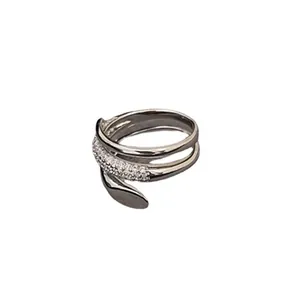 Elegant silver-plated multi-layer open ring with sparkling pavé zircon stones