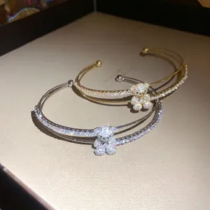 Luxus Kupfer Zirkonia Bär Doppelschicht Armreif Für Damen Koreanischer Stil Verstellbar Mode Schmuck Geschenk