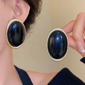 Vintage Oval Resin Stud Earrings With 925 Sterling Silver Post Geometric Gold Plated Alloy Jewelry For Women Fashion Accessories