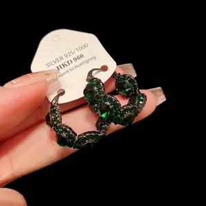 Vintage Luxus U-Förmige Geometrische Strass Ohrclips Für Damen Grüne Kristall Ohrringe Mit 925 Sterling Silber Stift
