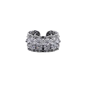 Elegant Western fashion zircon floral open ring with shimmering marquise crystal accents