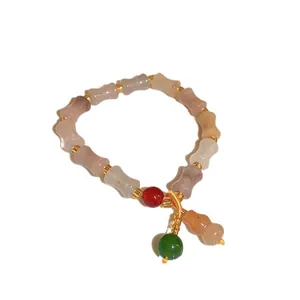 Handmade New Chinese style colored glaze bead bracelet with auspicious gourd pendant
