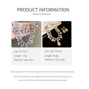 Detailed product info for teardrop necklace and earring set with size and weight