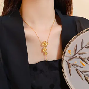 Elegant 18K gold plated floral tassel necklace for women with Chinese style design