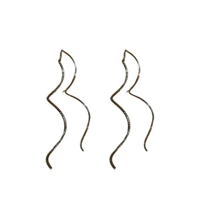 Elegant gold-plated wavy geometric ear thread earrings with a minimalist niche design