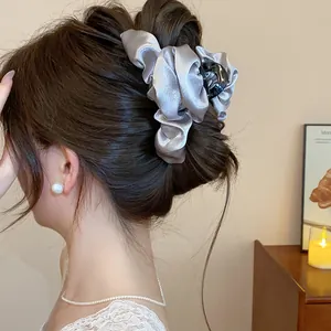 Elegante pinza per capelli in raso grigio stile francese per acconciature a chignon