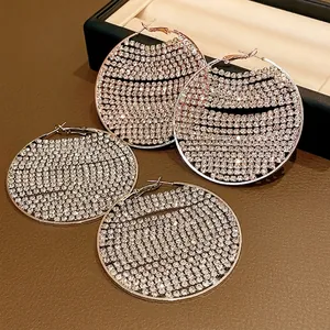Fashion Large Hoop Earrings For Women 925 Sterling Silver Earring Post Inlaid Zirconia Pave Rhinestone Exaggerated Metal Ear Jewelry Accessories