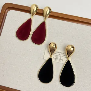 Vintage Velvet Water Drop Earrings For Women Elegant Gold Silver Plated Jewelry 925 Sterling Silver Post Retro Drop Earrings