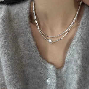 Niche Design Broken Silver Texture Pearl Necklace For Women Minimalist Aesthetic Layered Choker Elegant Dating Jewelry