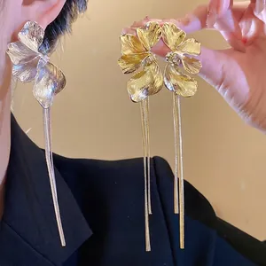 Vintage Alloy Flower Tassel Earrings With 925 Sterling Silver Earring Post Luxury Rhinestone Long Drop Earrings Jewelry
