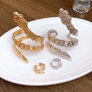 Fashion Titanium Steel Snake Jewelry Set Individuality Punk Snake Shape Bracelet And Ring Set For Women Trendy Jewelry