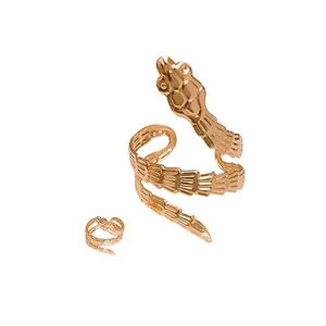 Elegant gold-tone titanium steel snake wrap-around ring featuring detailed textured scales