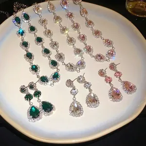 Luxury Rhinestone Teardrop Necklace And Earrings Jewelry For Women Alloy Inlaid Choker For Wedding Banquet Party Accessories