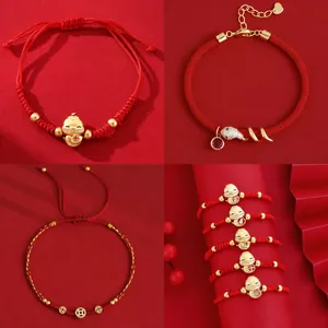 2025 Année Du Serpent Bracelet En Corde Rouge Plaqué Or Zirconia Petit Serpent Bijoux Zodiaque Cadeau Pour Femmes
