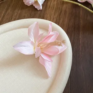 Elegant pink artificial lily flower hair clip accessory for forest style hair styling