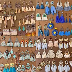 Pendientes de Pluma Étnicos Bohemios Vintage Geométricos Esmaltados Hoja Borla Pendientes Colgantes Para Mujer Joyería Retro Hecha a Mano