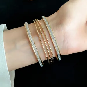 Elegant multi-layer gold open cuff bracelet set for women with glitter inlay