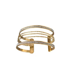 Elegant multi-layer gold open cuff bracelet with sparkling glitter finish for women