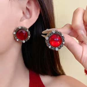 Orecchini a Bottone Tondi in Resina Stile Corte Vintage Con Perno in Argento Orecchini in Lega Placcata Oro con Strass Gioielli da Donna